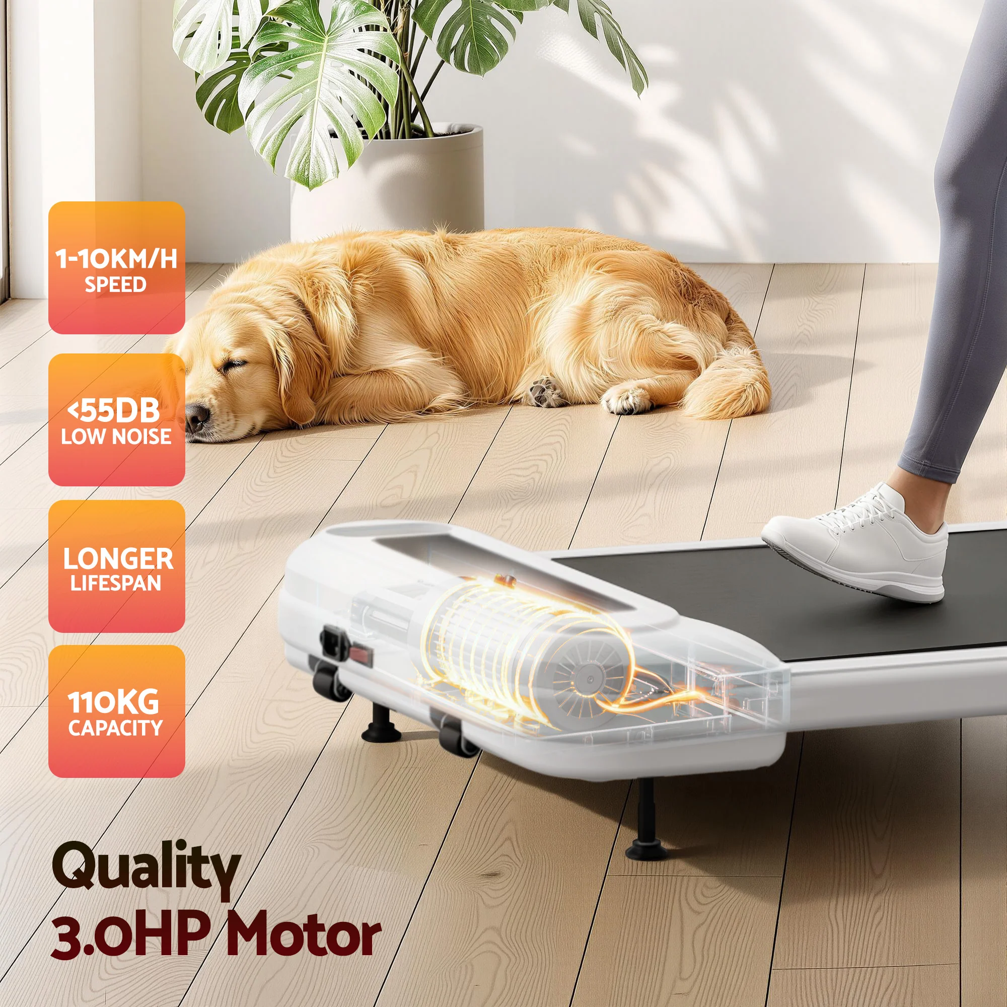 Everfit Treadmill Electric Walking Pad with Incline Under Desk Home Gym (White) - Image 8