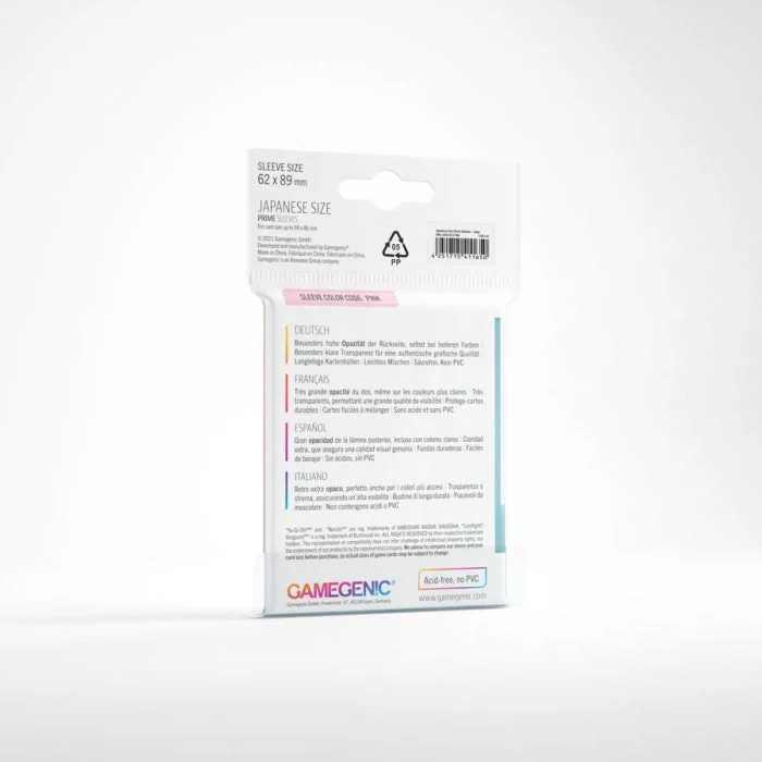 Gamegenic Prime Japanese Sized Sleeves - Size Code PINK - Sleeve Colour Clear 62mmx89mm 60 Sleeves Per Pack - Image 2
