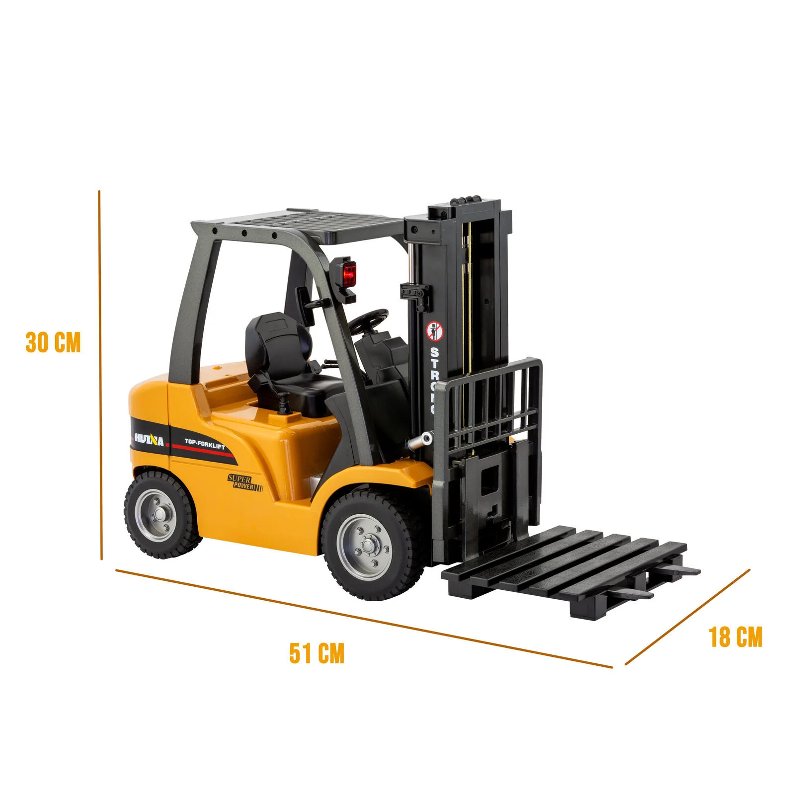 Gem Toys 1:10 Scale 2.4G 8-Channel Metal Remote Control Forklift Construction Vehicle with Lifting Function & Sound - Image 2