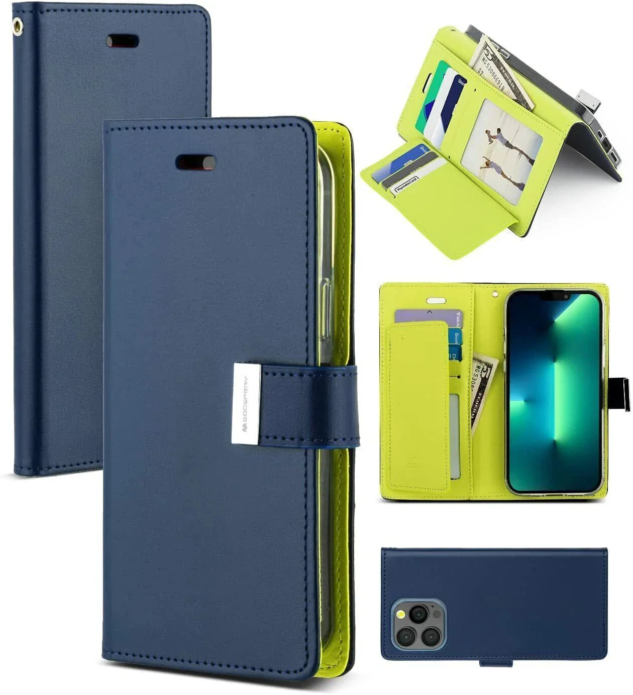 Goospery Rich Diary case for iPhone 15 - Navy - Image 5