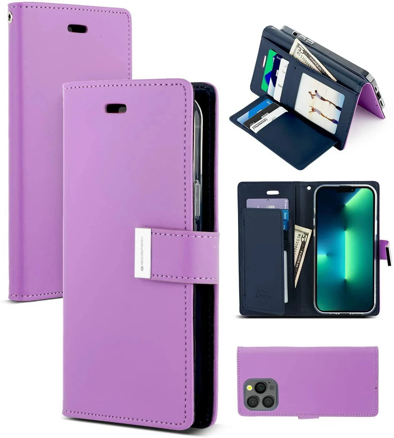 Goospery Rich Diary case for iPhone 15 Pro - Purple - Image 5