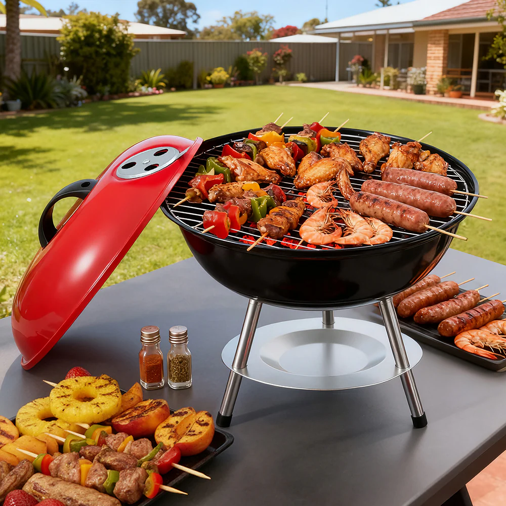 Grillz Charcoal BBQ Grill Portable with Lid for Camping Outdoor - Image 2