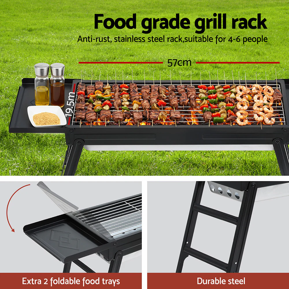 Grillz Charcoal BBQ Grill Smoker Portable Barbecue Outdoor Foldable Camping - Image 5