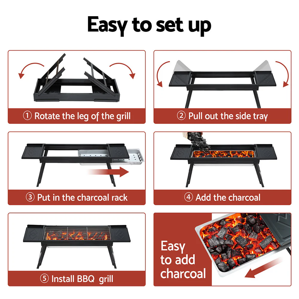 Grillz Charcoal BBQ Grill Smoker Portable Barbecue Outdoor Foldable Camping - Image 7
