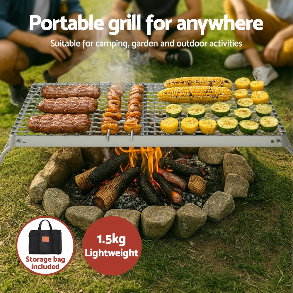 Grillz Portable BBQ Grill Charcoal Smoker Foldable Camping Outdoor - Image 7
