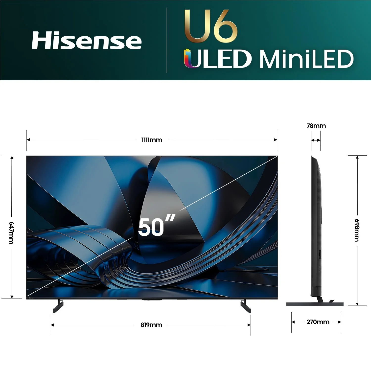 Hisense 50" U6SAU Mini-LED Hi-QLED 4K Smart AI TV [2026] - Image 5