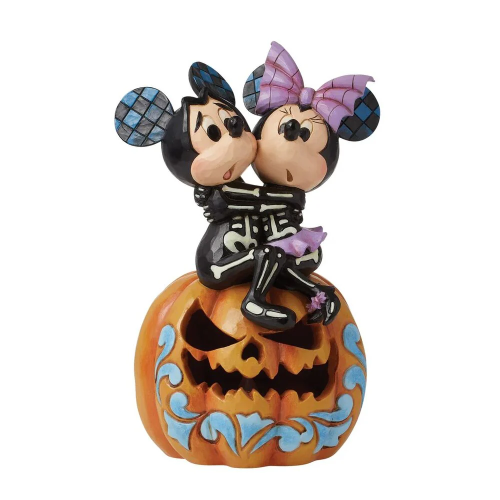Jim Shore Disney Traditions - Mickey and Minnie Scared Skeletons LED Pumpkin - Image 3