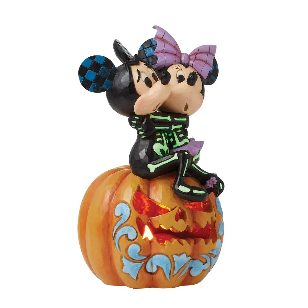 Jim Shore Disney Traditions - Mickey and Minnie Scared Skeletons LED Pumpkin - Image 4