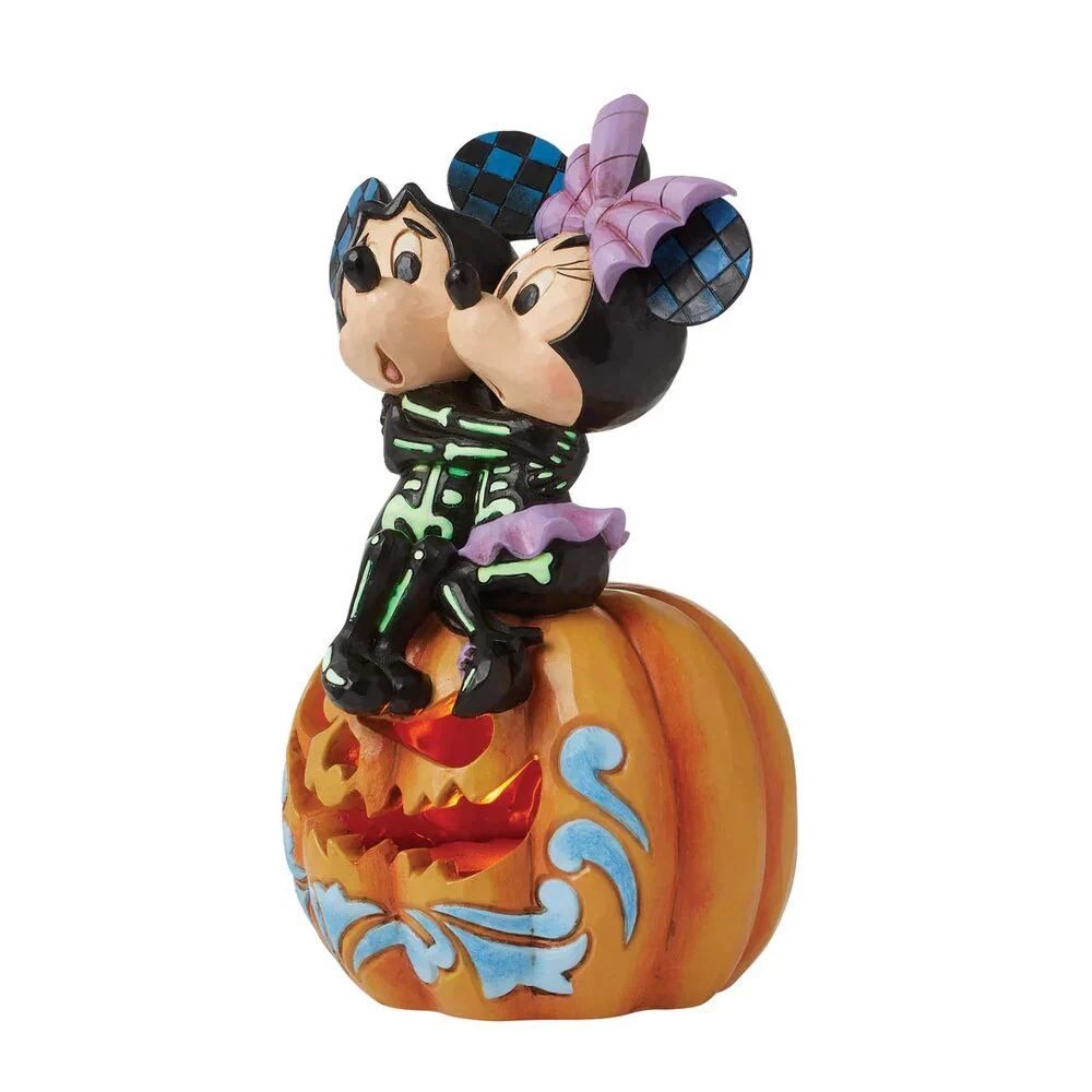 Jim Shore Disney Traditions - Mickey and Minnie Scared Skeletons LED Pumpkin - Image 5