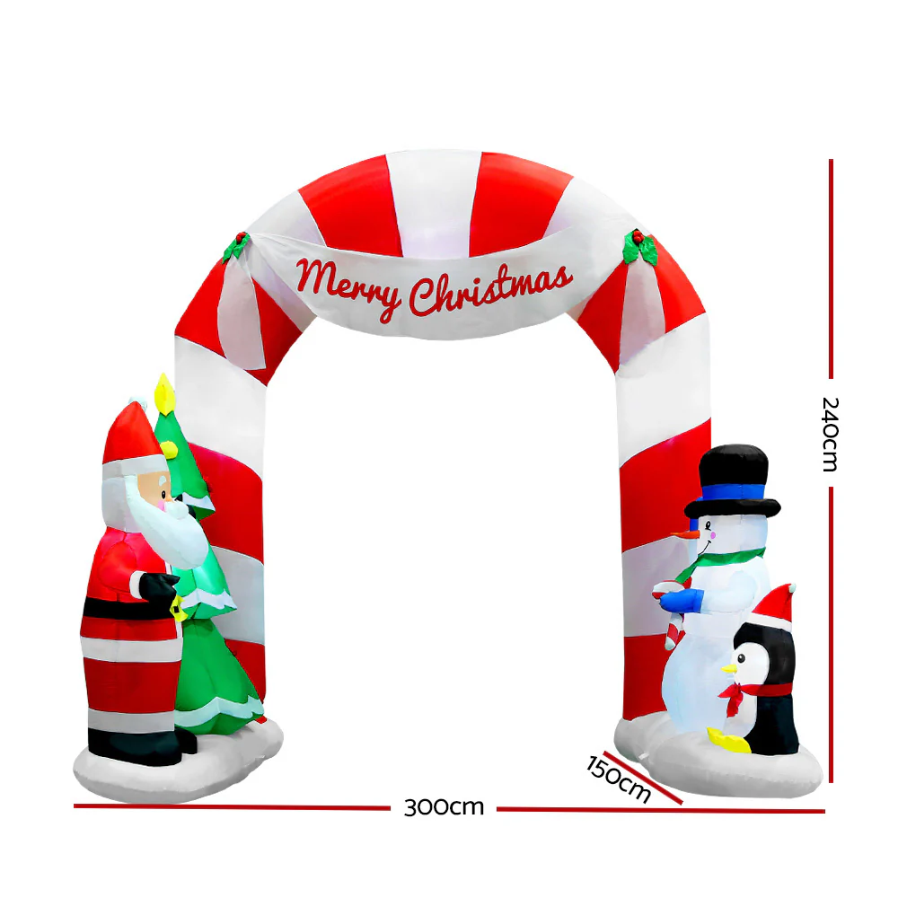 Jingle Jollys Christmas Inflatable Archwary Santa 3M Illuminated Decorations - Image 2