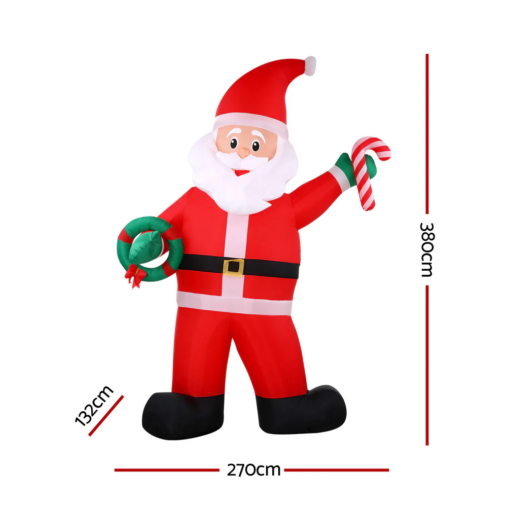 Jingle Jollys Christmas Inflatable Giant Santa 3.8M Height LED Illuminated Decorations - Image 2