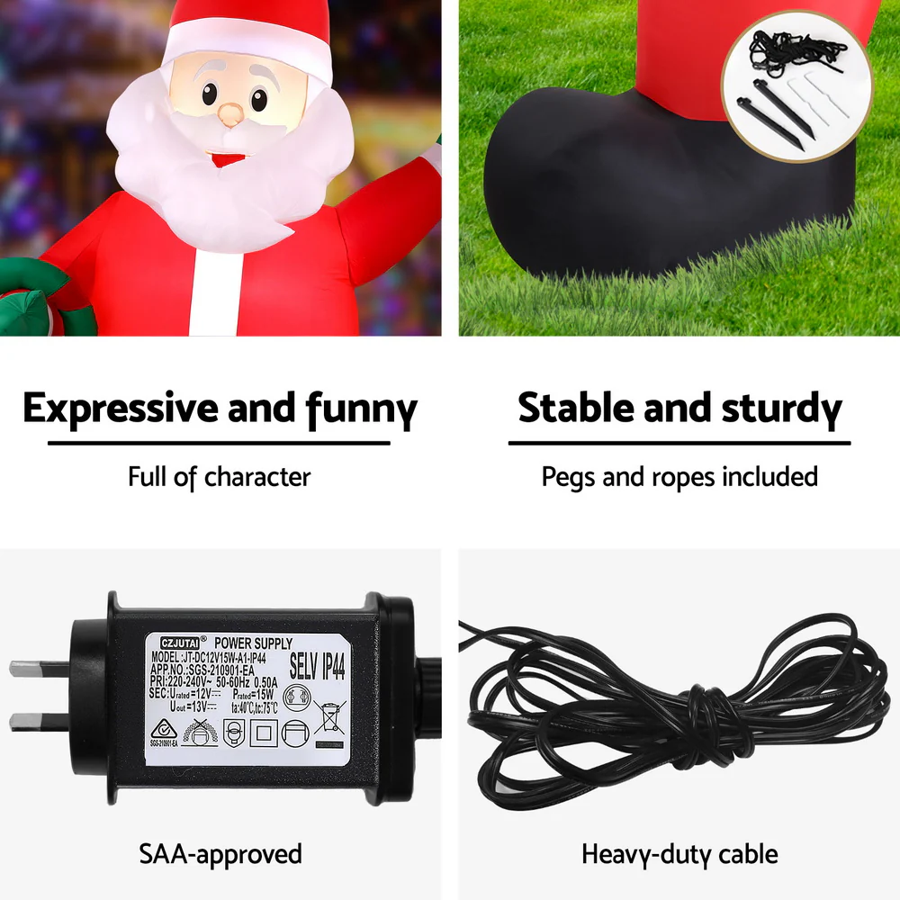 Jingle Jollys Christmas Inflatable Giant Santa 3.8M Height LED Illuminated Decorations - Image 6