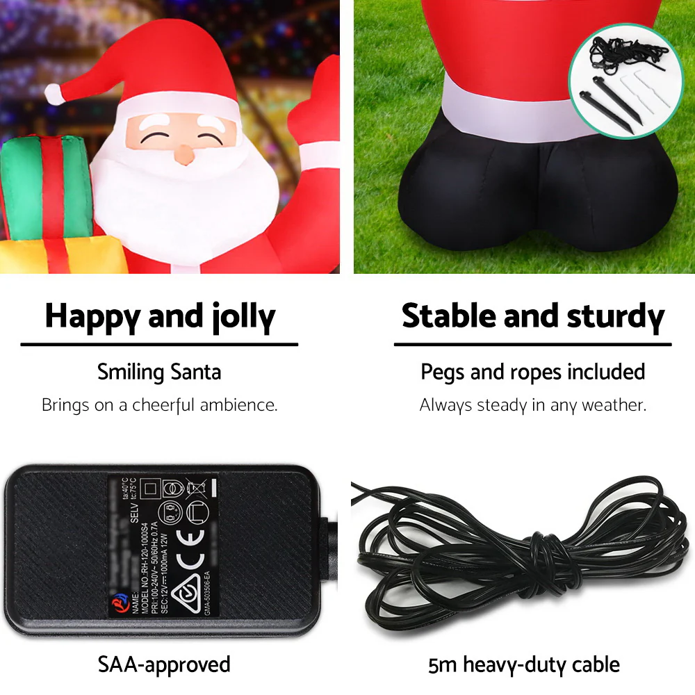 Jingle Jollys Christmas Inflatable Santa 2.4M Illuminated Decorations - Image 6