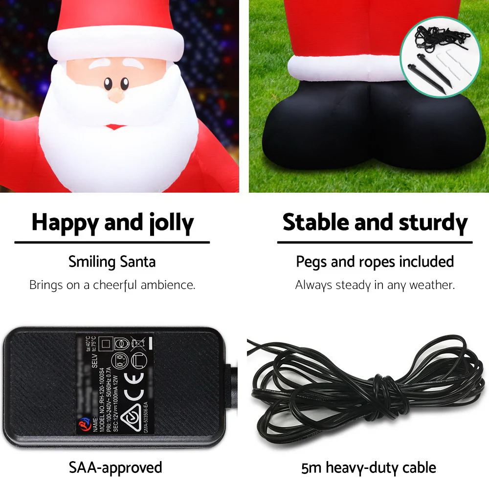 Jingle Jollys Christmas Inflatable Santa 5M Illuminated Decorations - Image 6