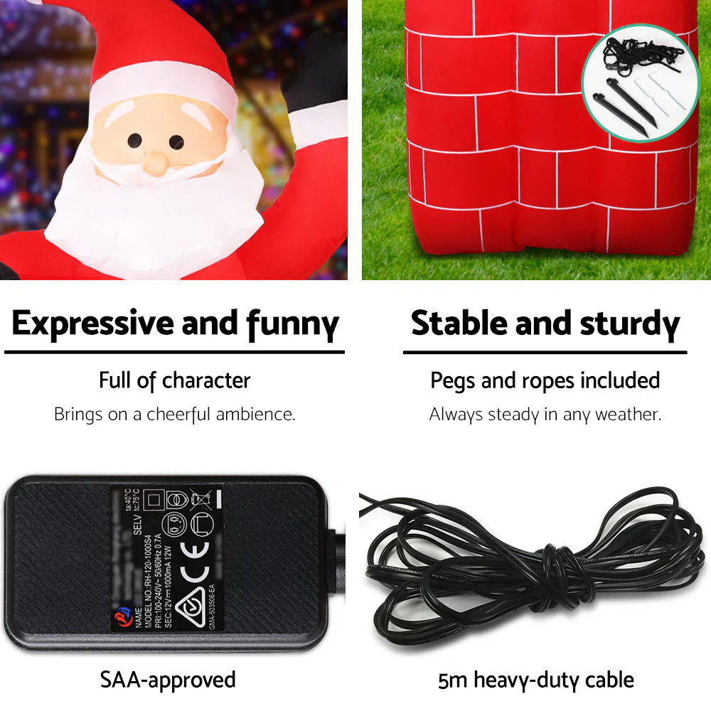 Jingle Jollys Christmas Inflatable Santa Pop Up 1.8M Illuminated Decorations - Image 6