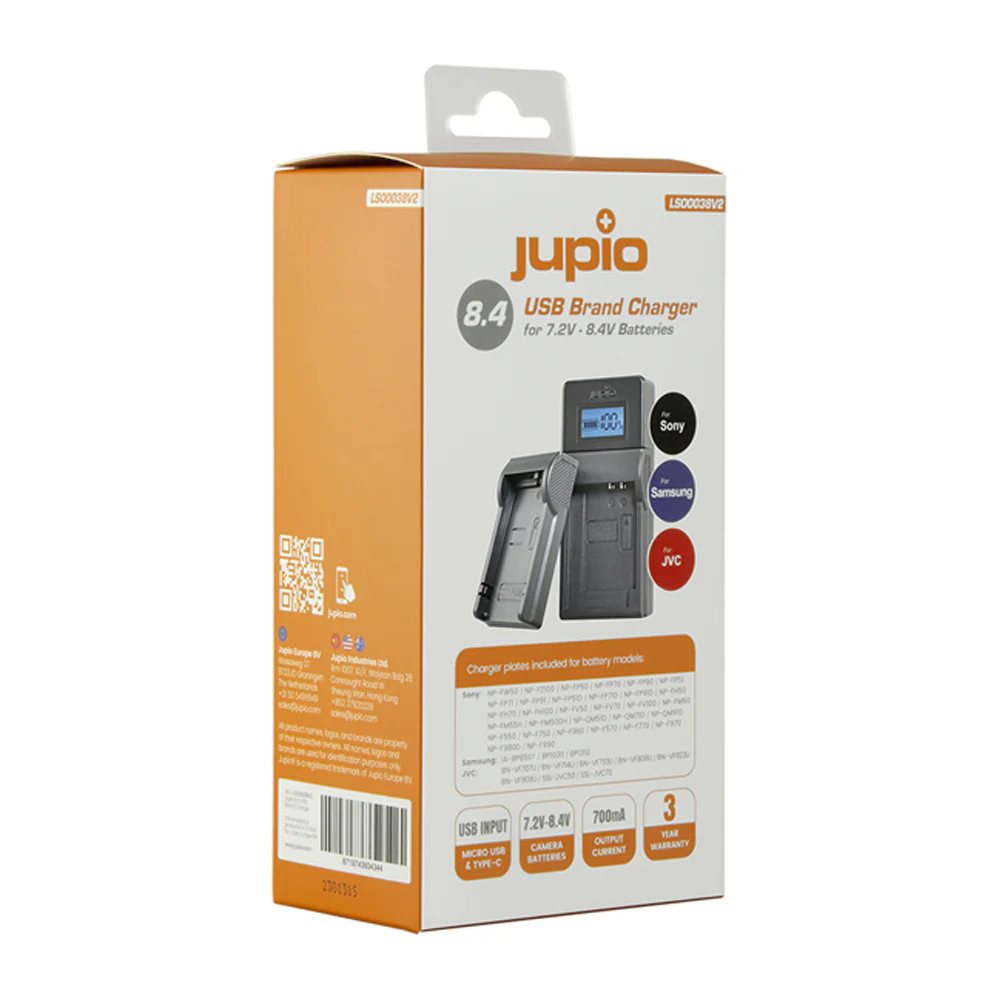 Jupio 7.2V/8.4V USB Charger For Sony FP50/Samsung BP1030 - Image 2
