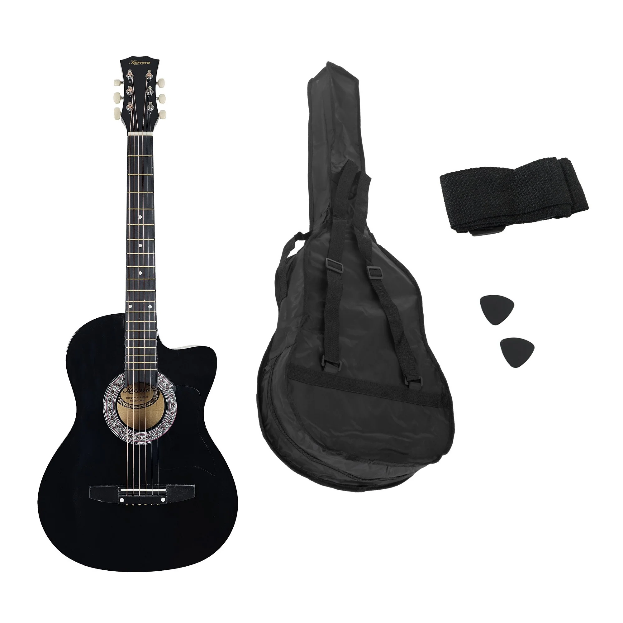 Karrera 38" Cutaway Acoustic Guitar with Carry Bag (Black) - Image 3
