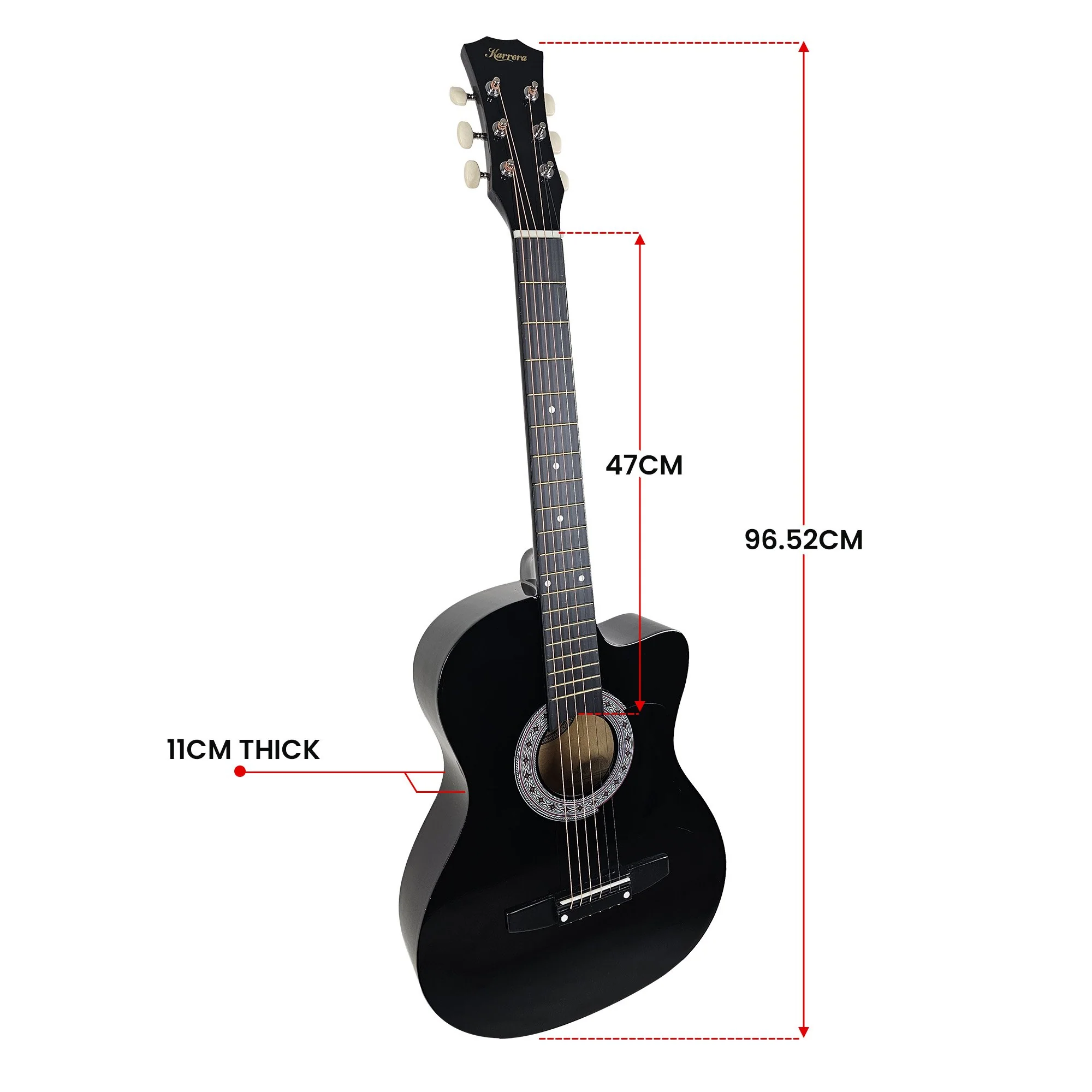 Karrera 38" Cutaway Acoustic Guitar with Carry Bag (Black) - Image 5