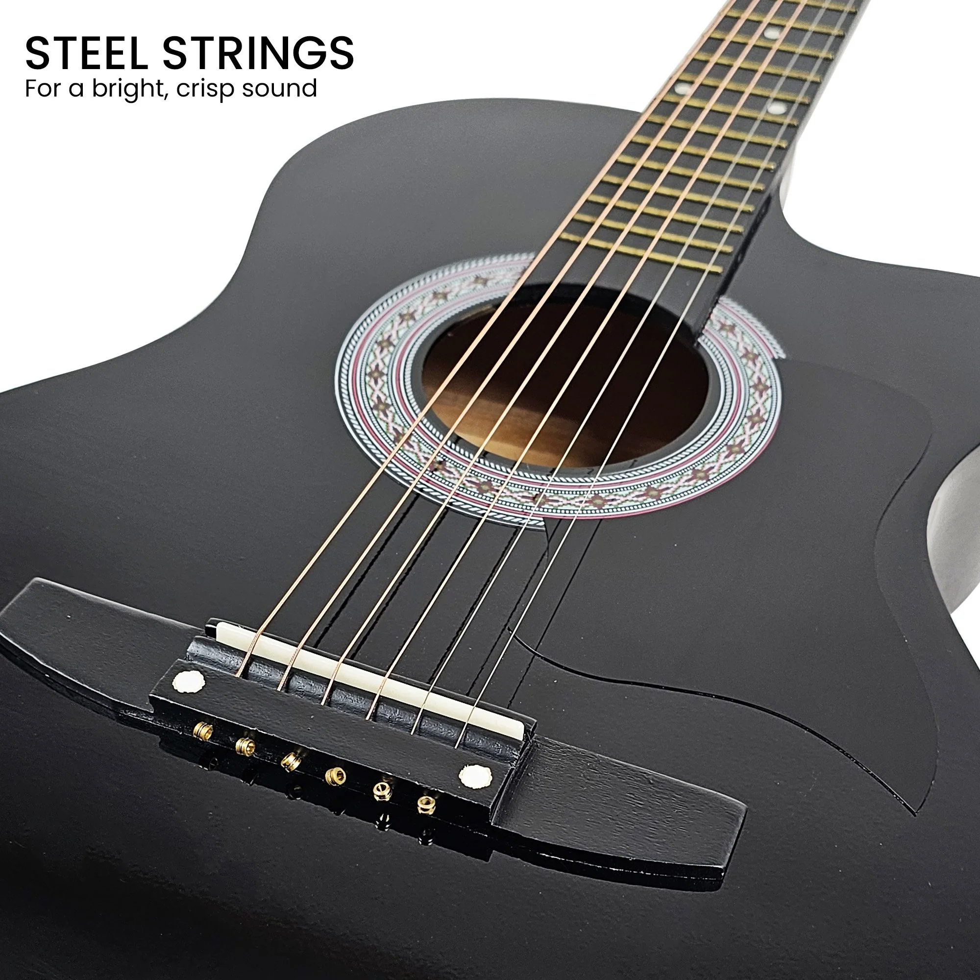 Karrera 38" Cutaway Acoustic Guitar with Carry Bag (Black) - Image 7