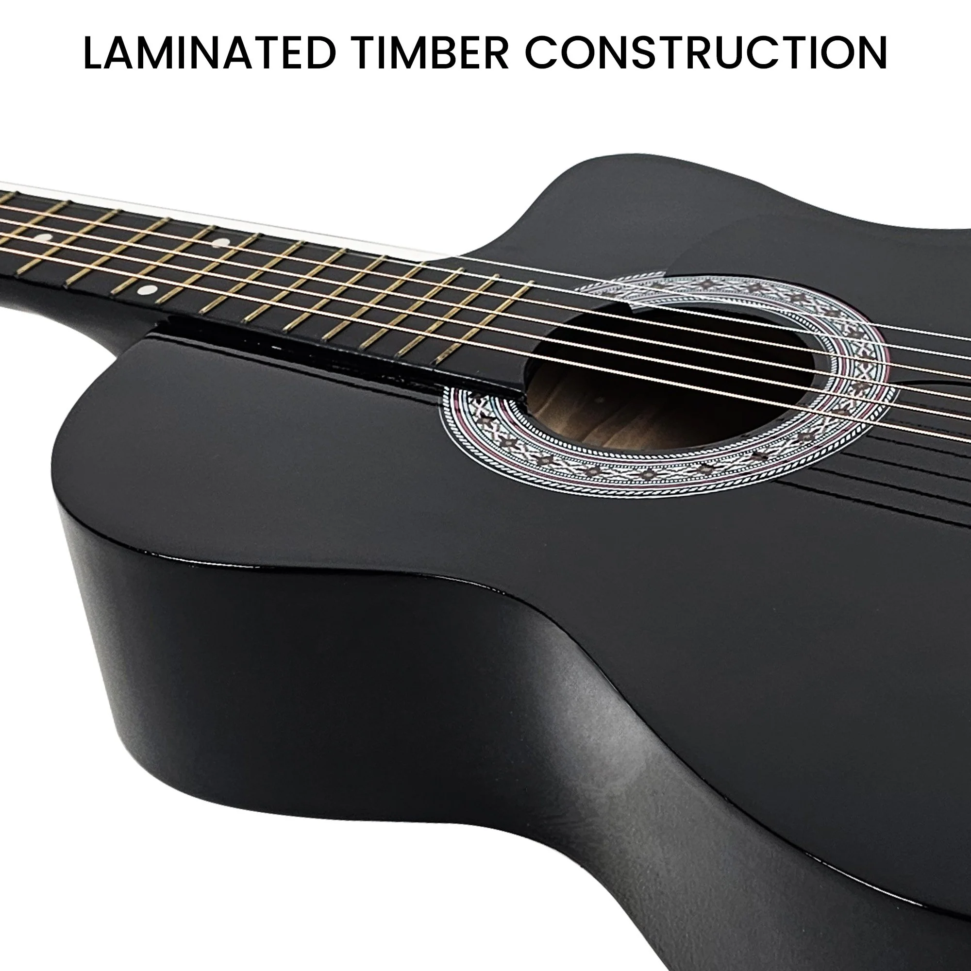 Karrera 38" Cutaway Acoustic Guitar with Carry Bag (Black) - Image 9
