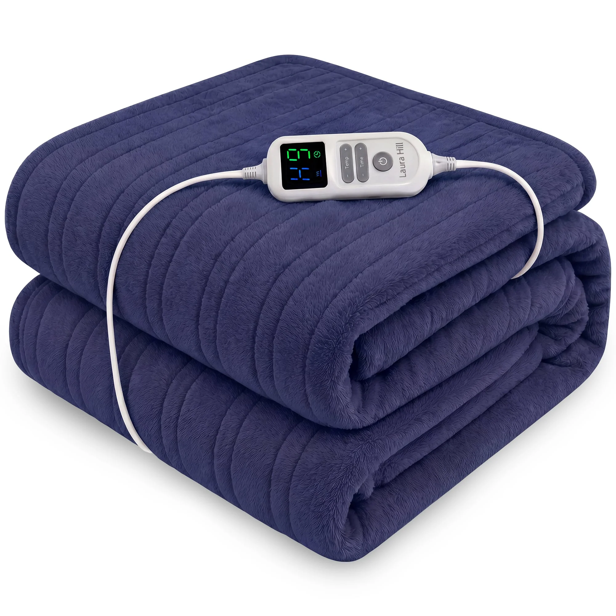Laura Hill XL Electric Heated Blanket Throw Rug Soft Coral Fleece 10 Heat Settings - Blue