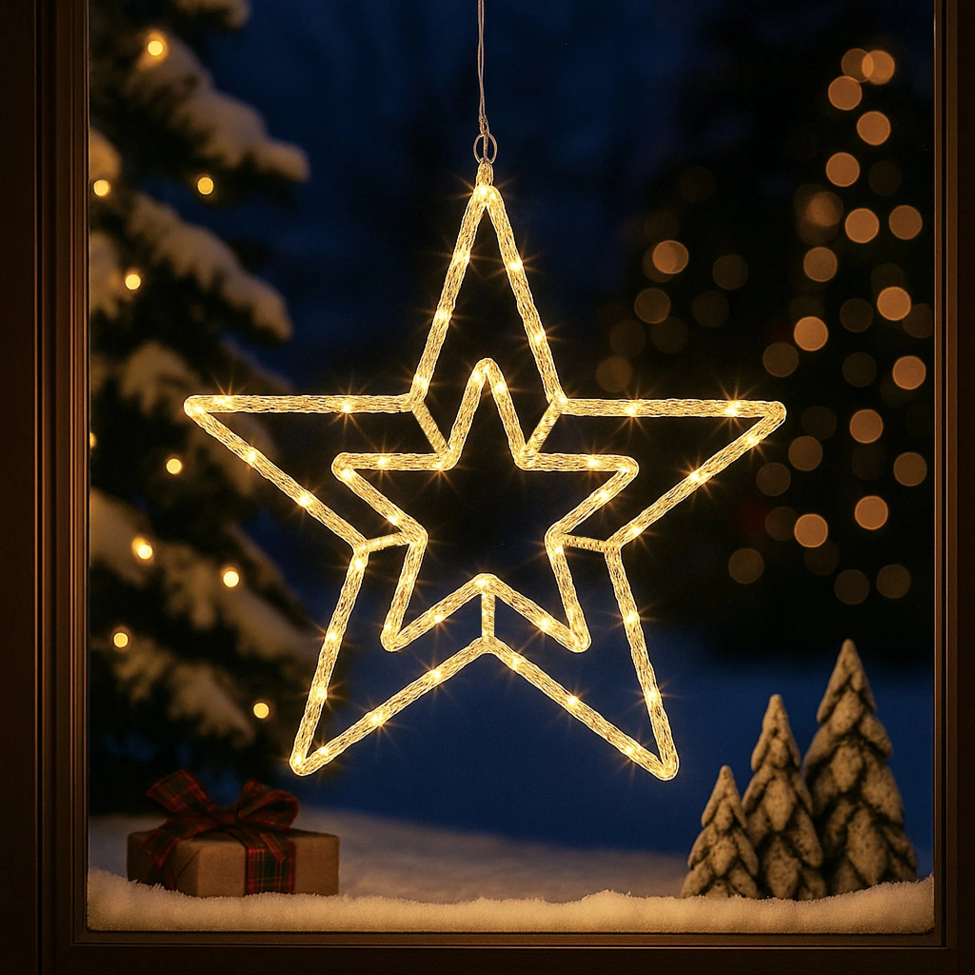 Lexi Lighting 2D Acrylic Concentric Double Star Christmas Lights