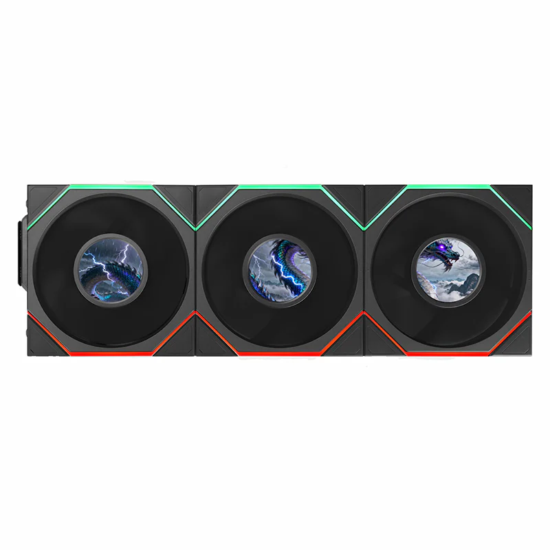 Lian Li Uni Fan TL 1.8in LCD Flex 2.4GHz Wireless 120mm Reverse Blade ARGB Fan 3 Pack - Black (12RTLLCD1F3B)