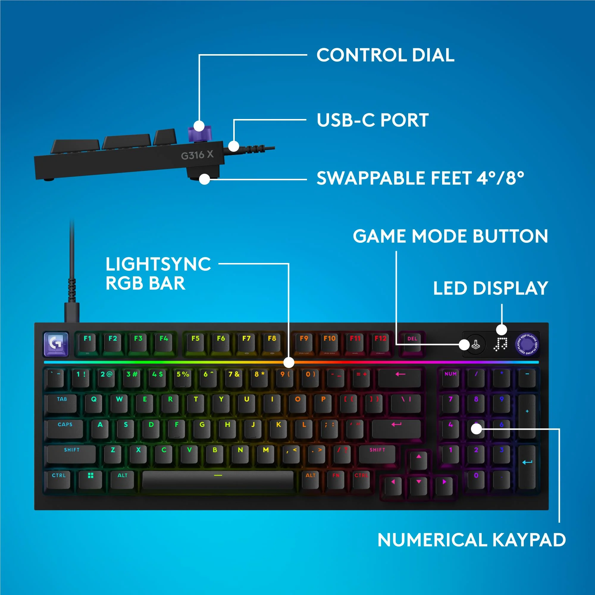 Logitech G G316 X 98 Gaming Keyboard (Black) - Image 10