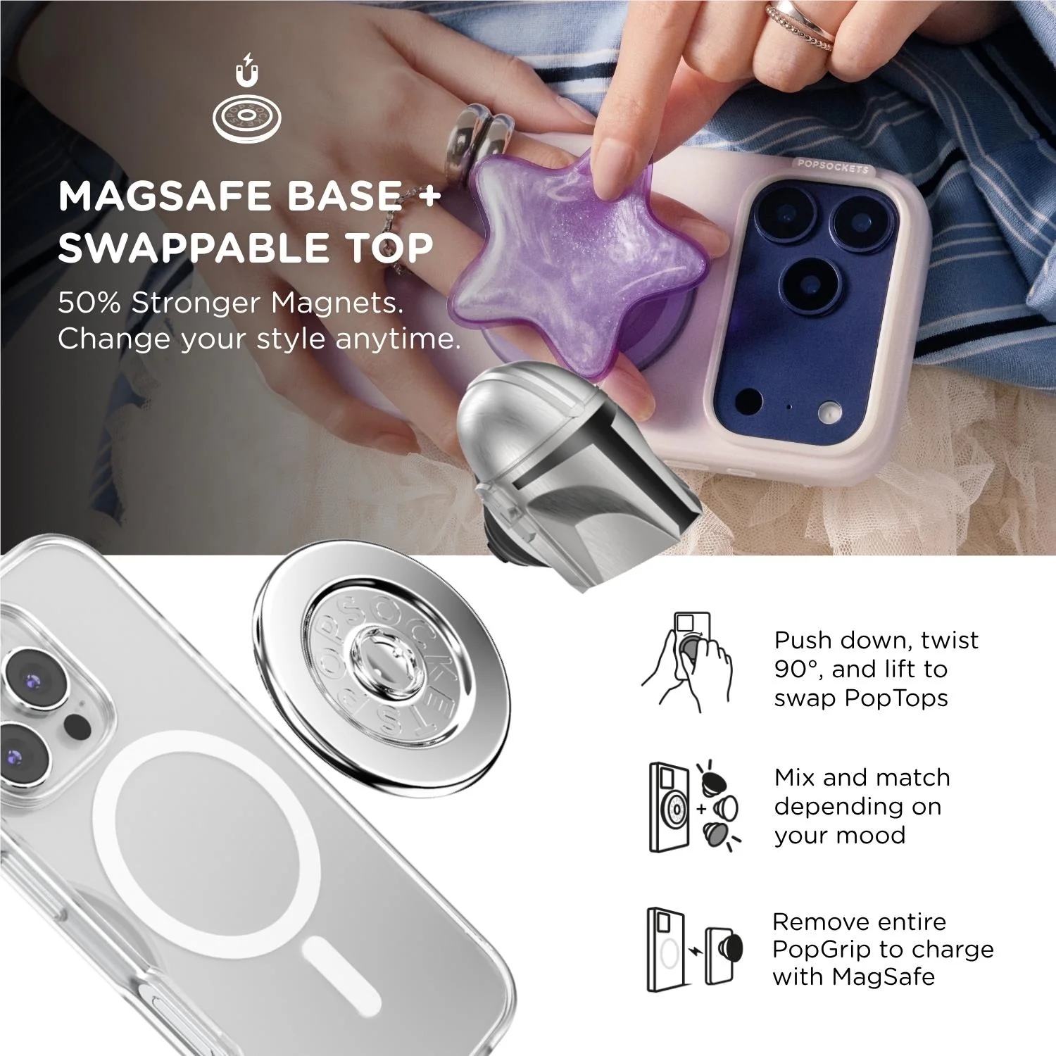 Mandalorian X PopSockets PopGrip MagSafe Phone Grip/Stand with Swappable Top (Mando Helmet) - Image 6