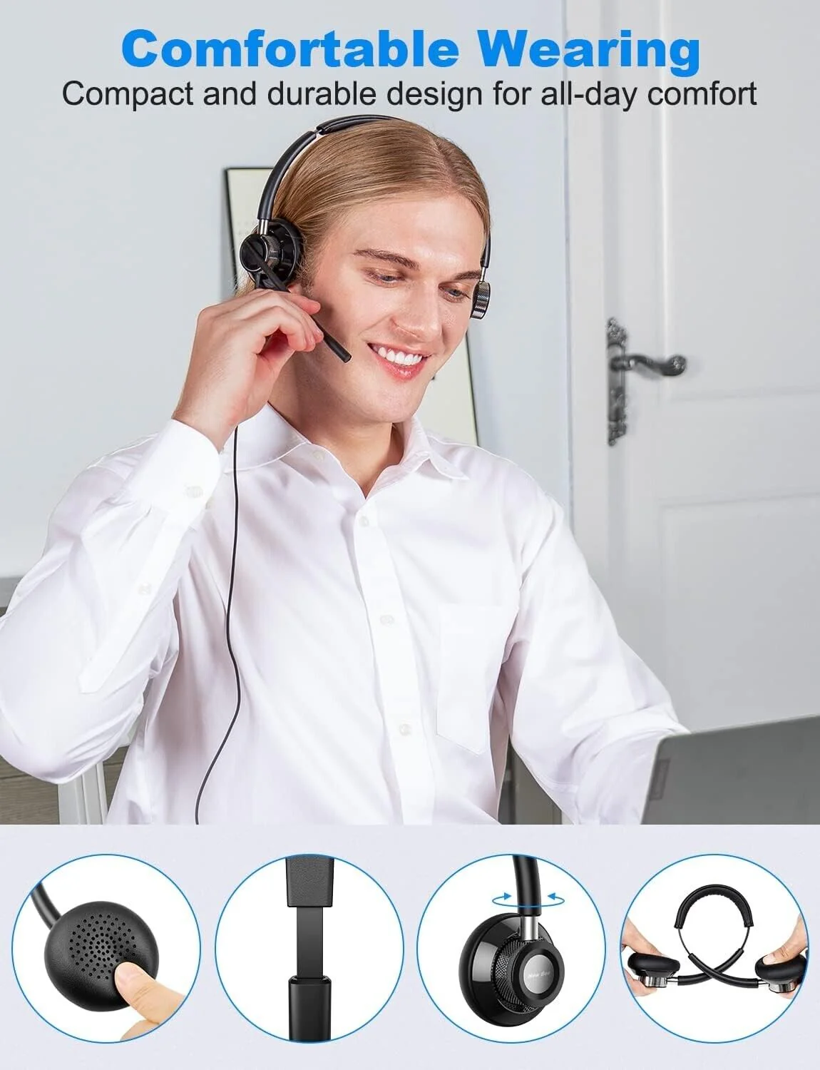 New Bee USB Headset with Flexible Microphone for L/R Side Computer - Image 4