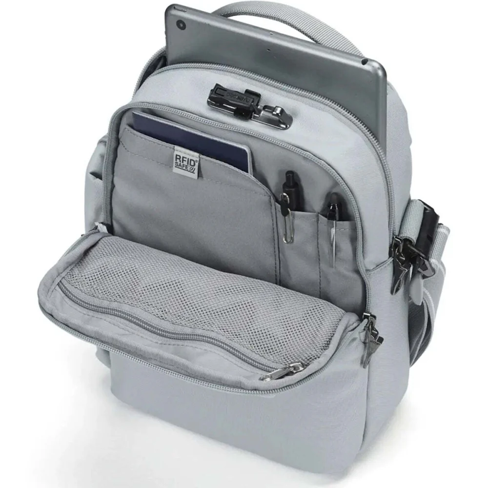 Pacsafe V Tour Anti-Theft RFID Blocking Tablet Fit Crossbody Bag Digital Grey - Image 2