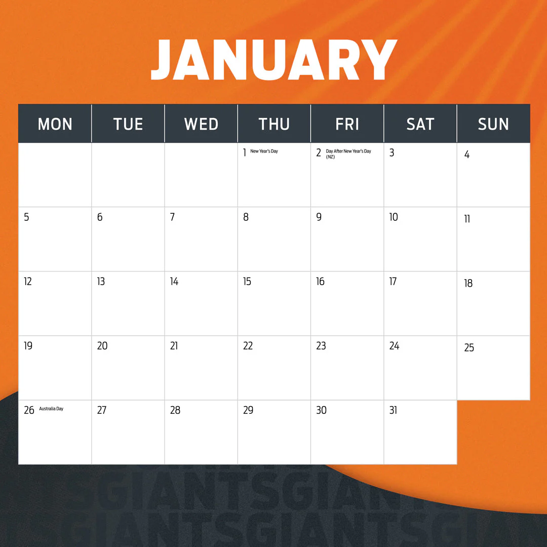 Paper Pocket AFL Greater Western Sydney Giants 2026 Calendar - Image 3