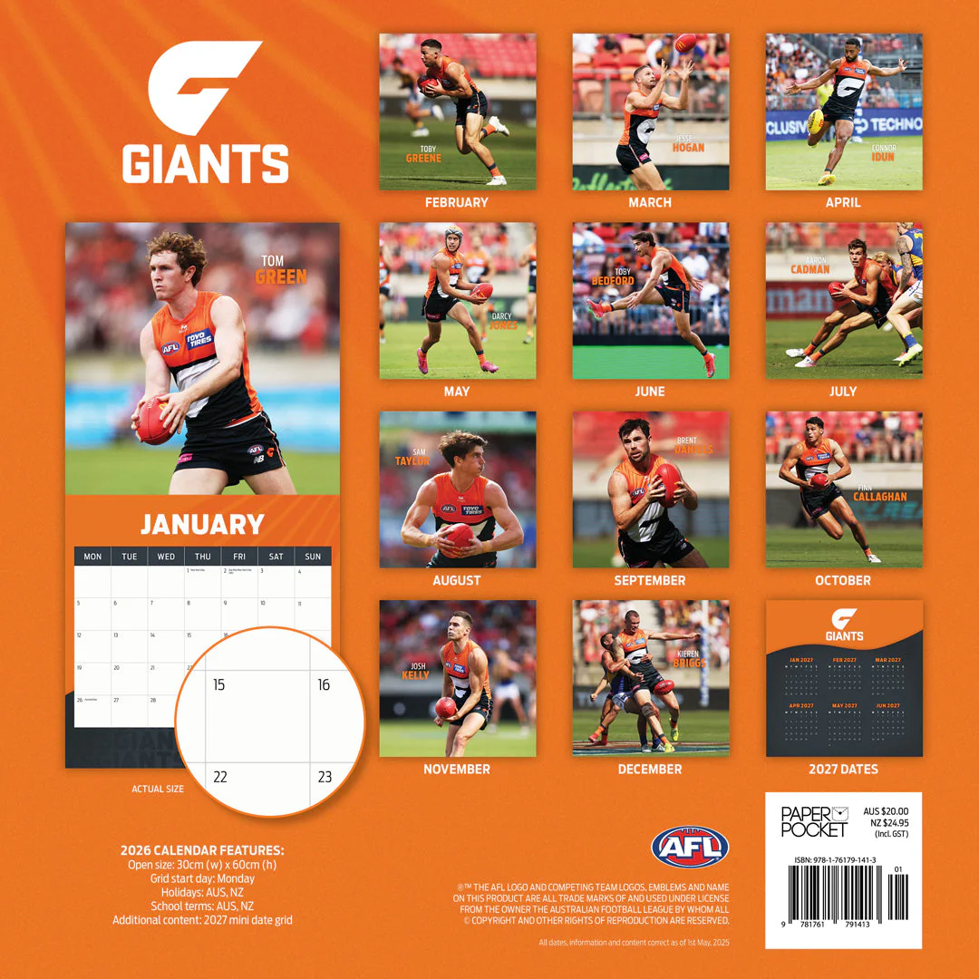 Paper Pocket AFL Greater Western Sydney Giants 2026 Calendar - Image 4
