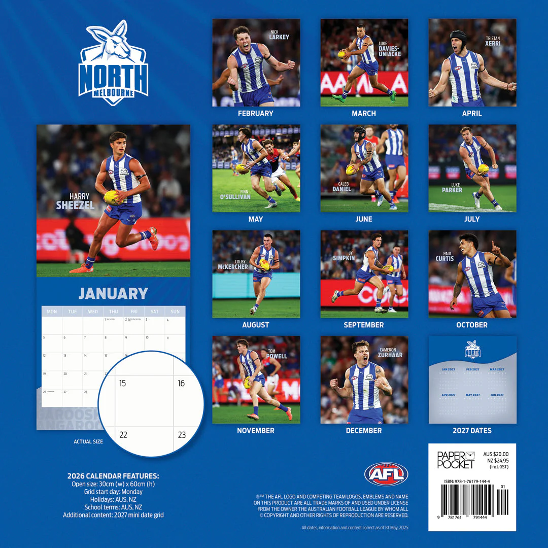 Paper Pocket AFL North Melbourne Kangaroos 2026 Calendar - Image 4