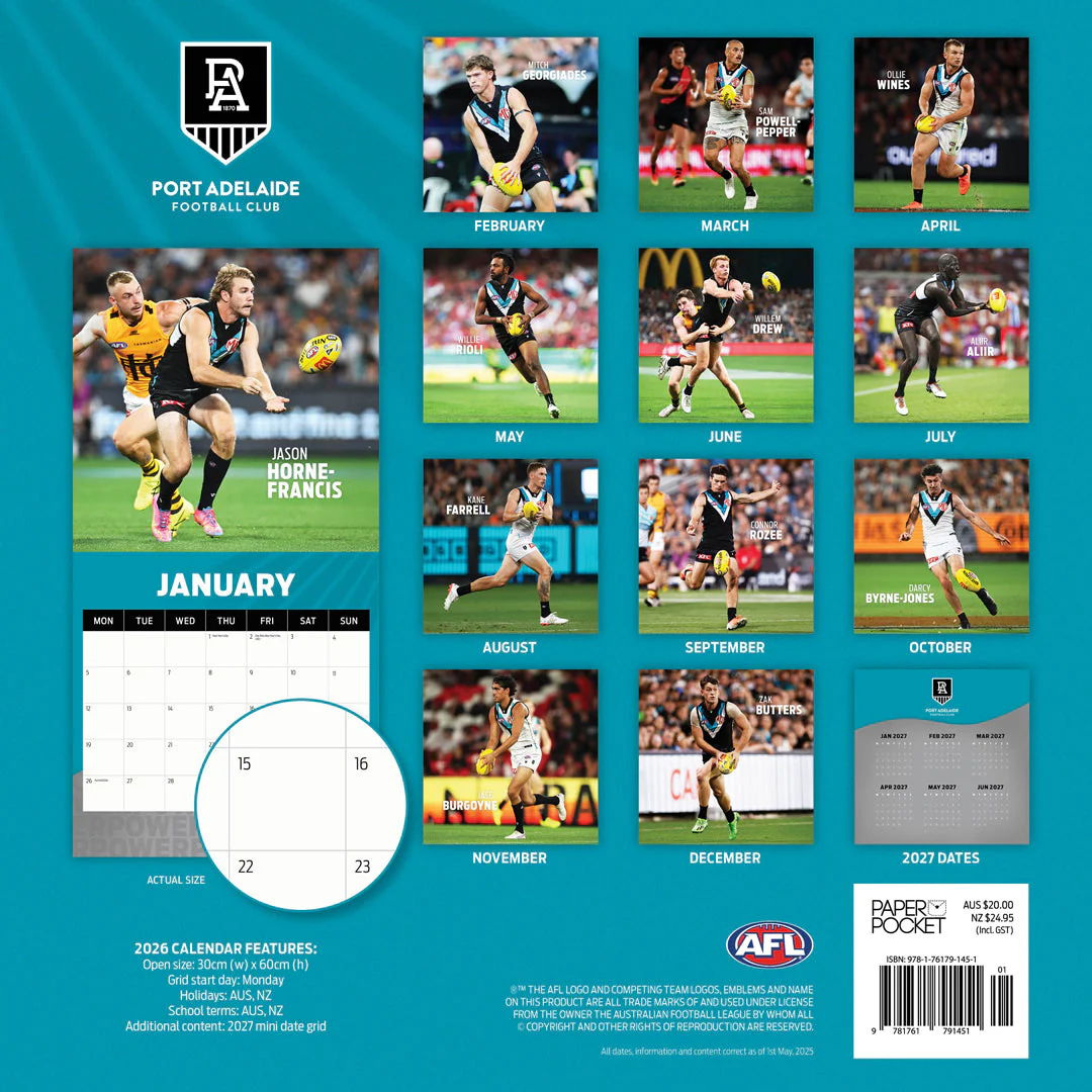 Paper Pocket AFL Port Adelaide Power 2026 Calendar - Image 4