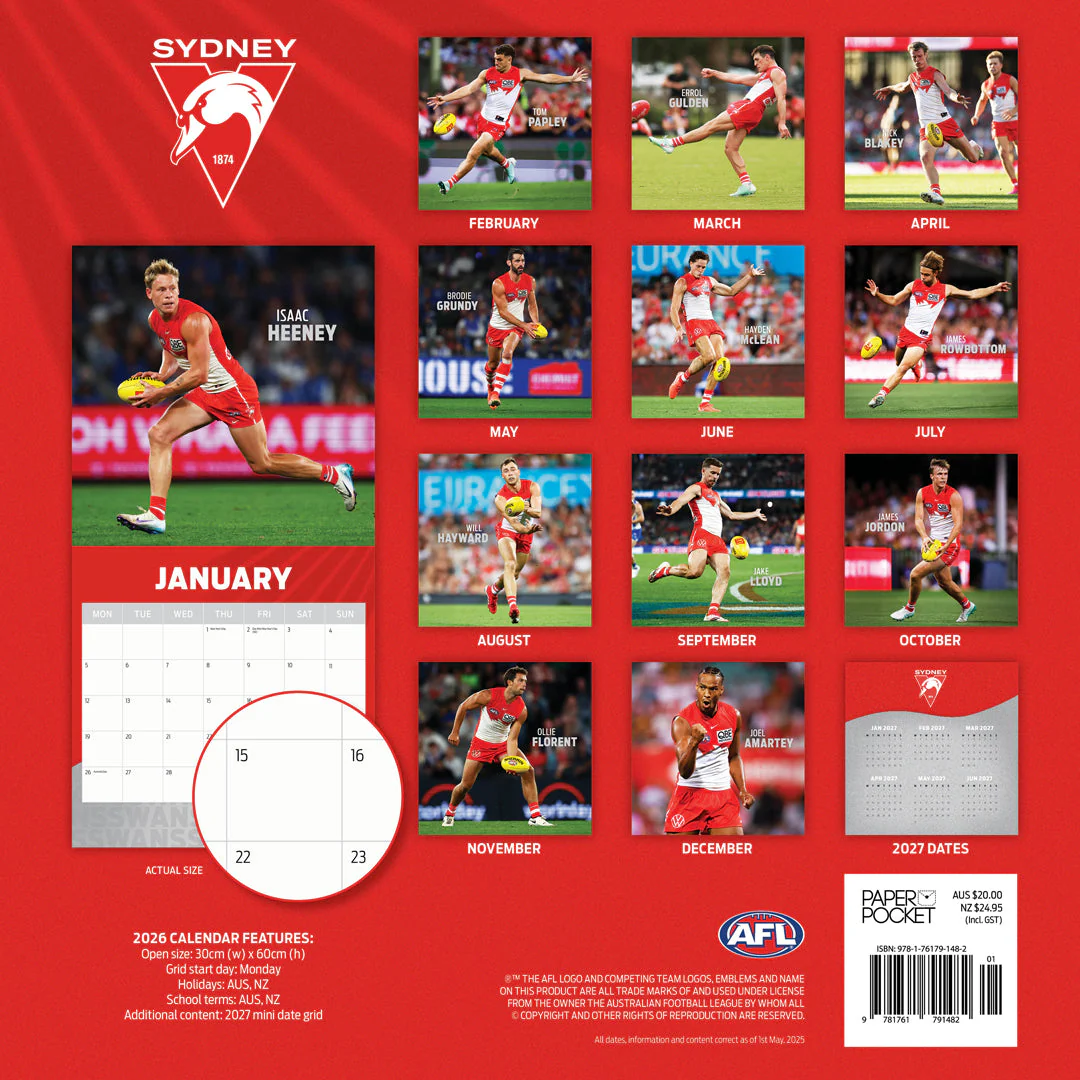 Paper Pocket AFL Sydney Swans 2026 Calendar - Image 4