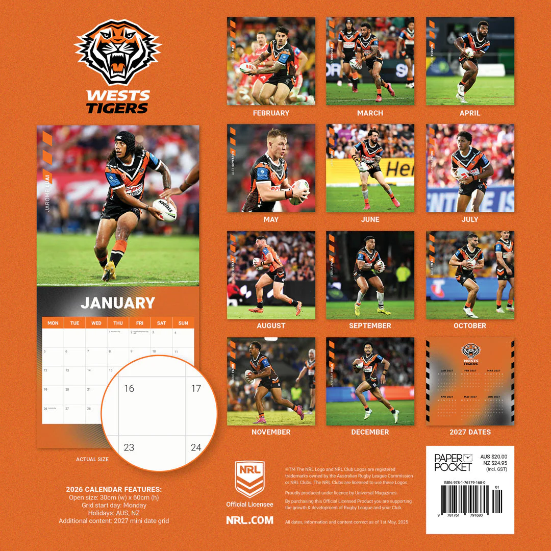 Paper Pocket NRL Wests Tigers 2026 Calendar - Image 4