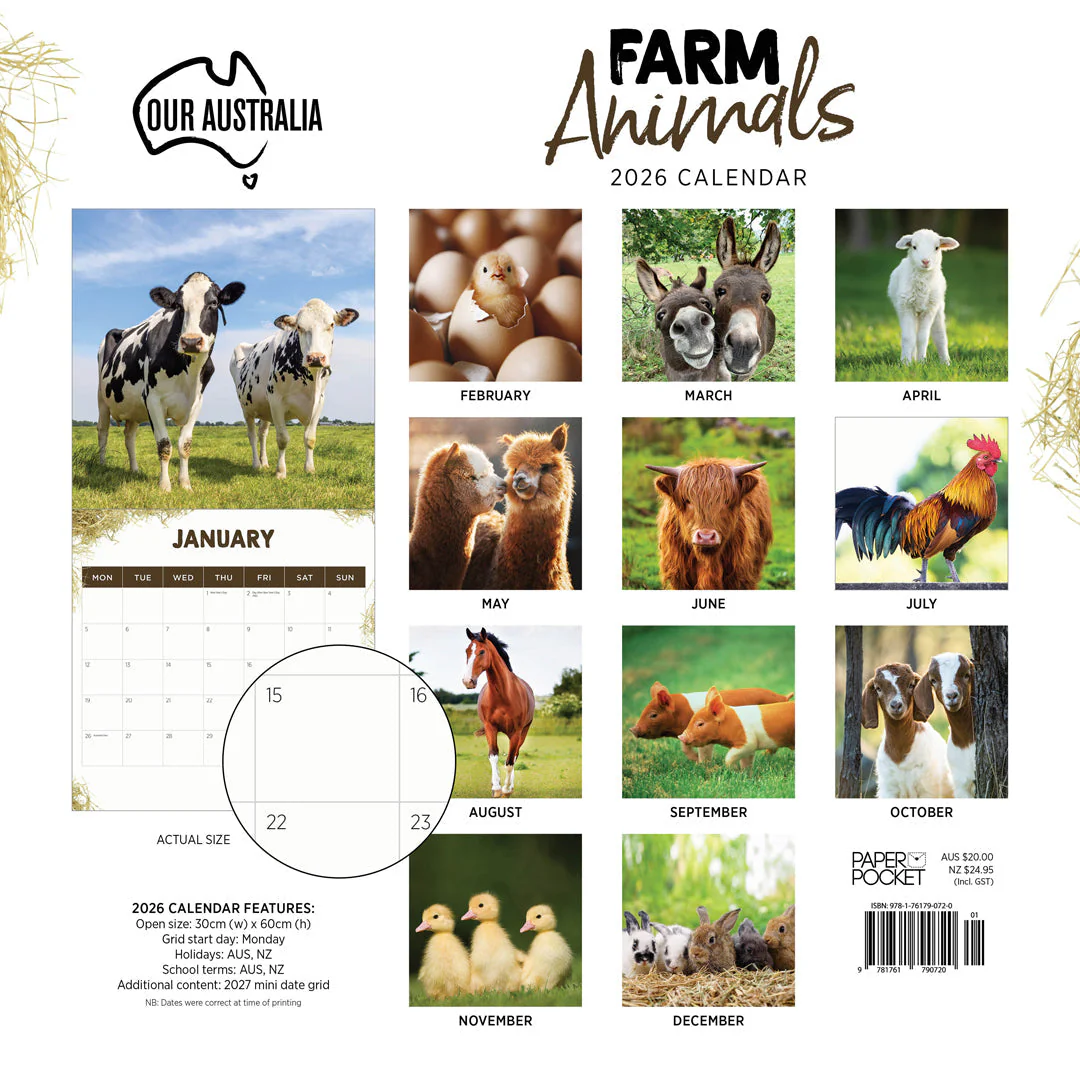 Paper Pocket Our Australia Farm Animals 2026 Calendar - Image 4