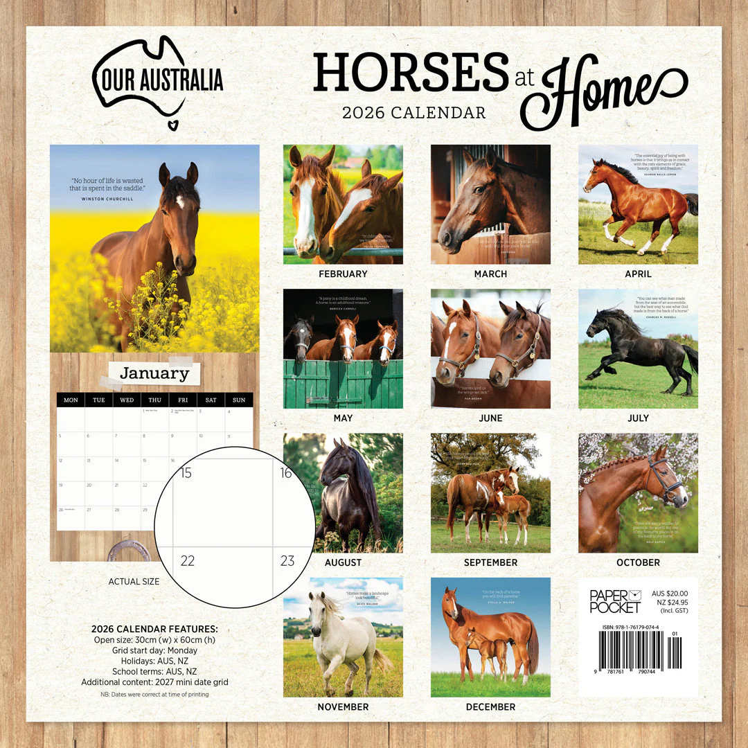 Paper Pocket Our Australia Horses at Home 2026 Calendar - Image 4