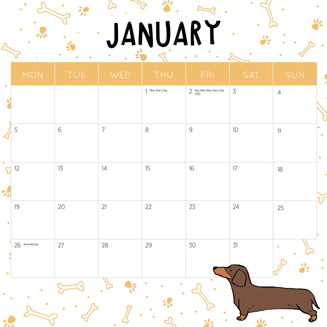 Paper Pocket Sausage Dogs 2026 Calendar - Image 3
