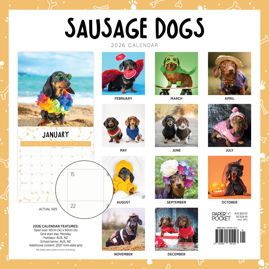 Paper Pocket Sausage Dogs 2026 Calendar - Image 4