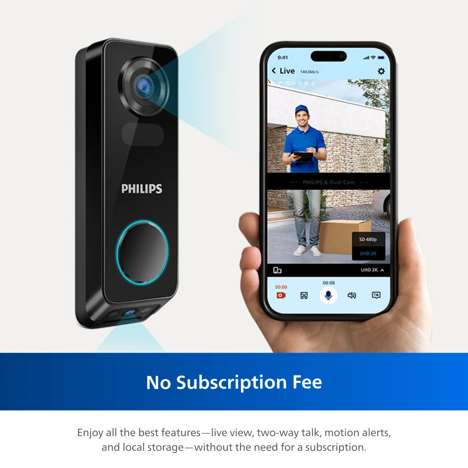 Philips 2K Dual‑Camera Smart Video Doorbell with Chime - Image 9