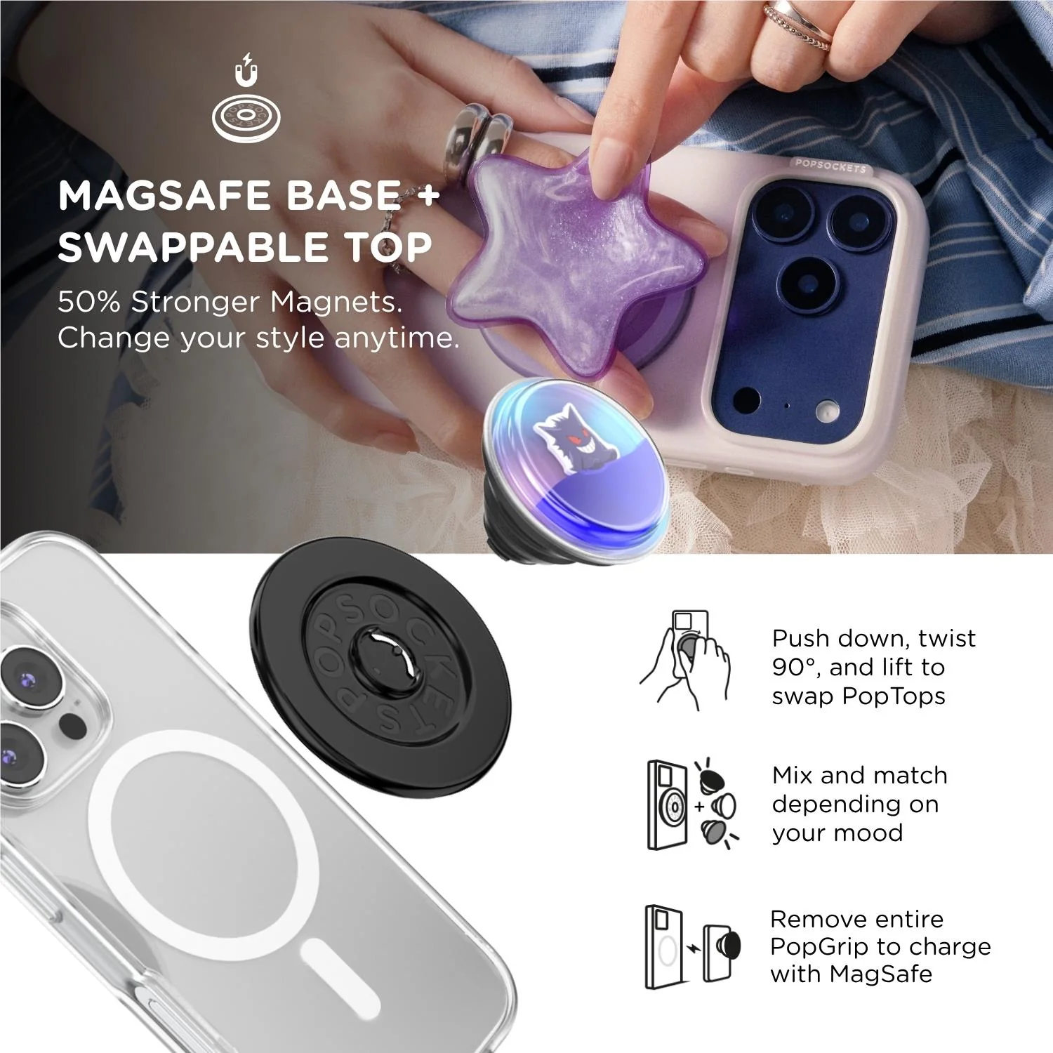 Pokemon X PopSockets PopGrip MagSafe Phone Grip/Stand with Swappable Top (Gengar Tidepool) - Image 6