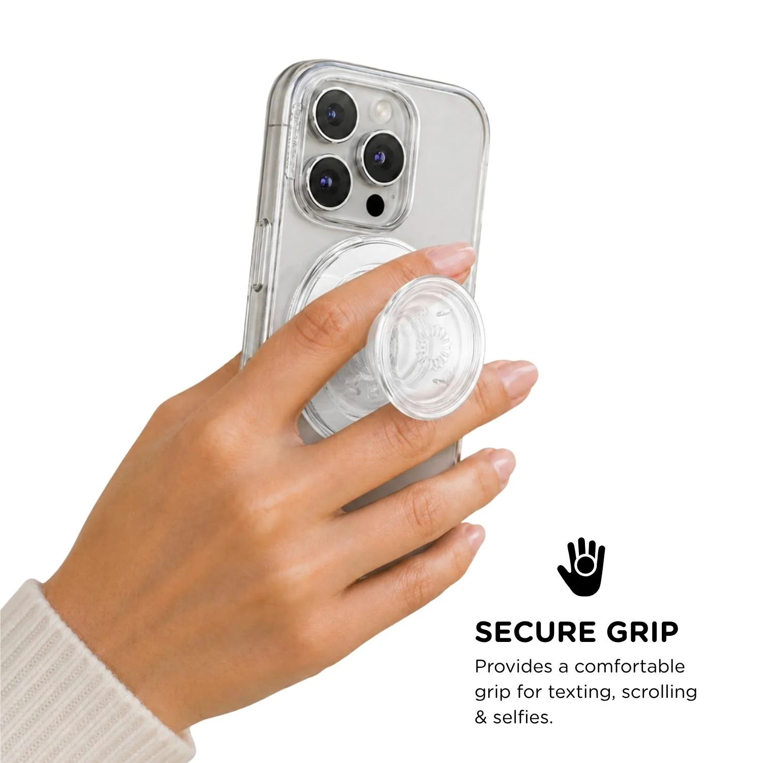 PopSockets PopGrip MagSafe Phone Grip/Stand with Swappable Top Kickout (Clear) - Image 4