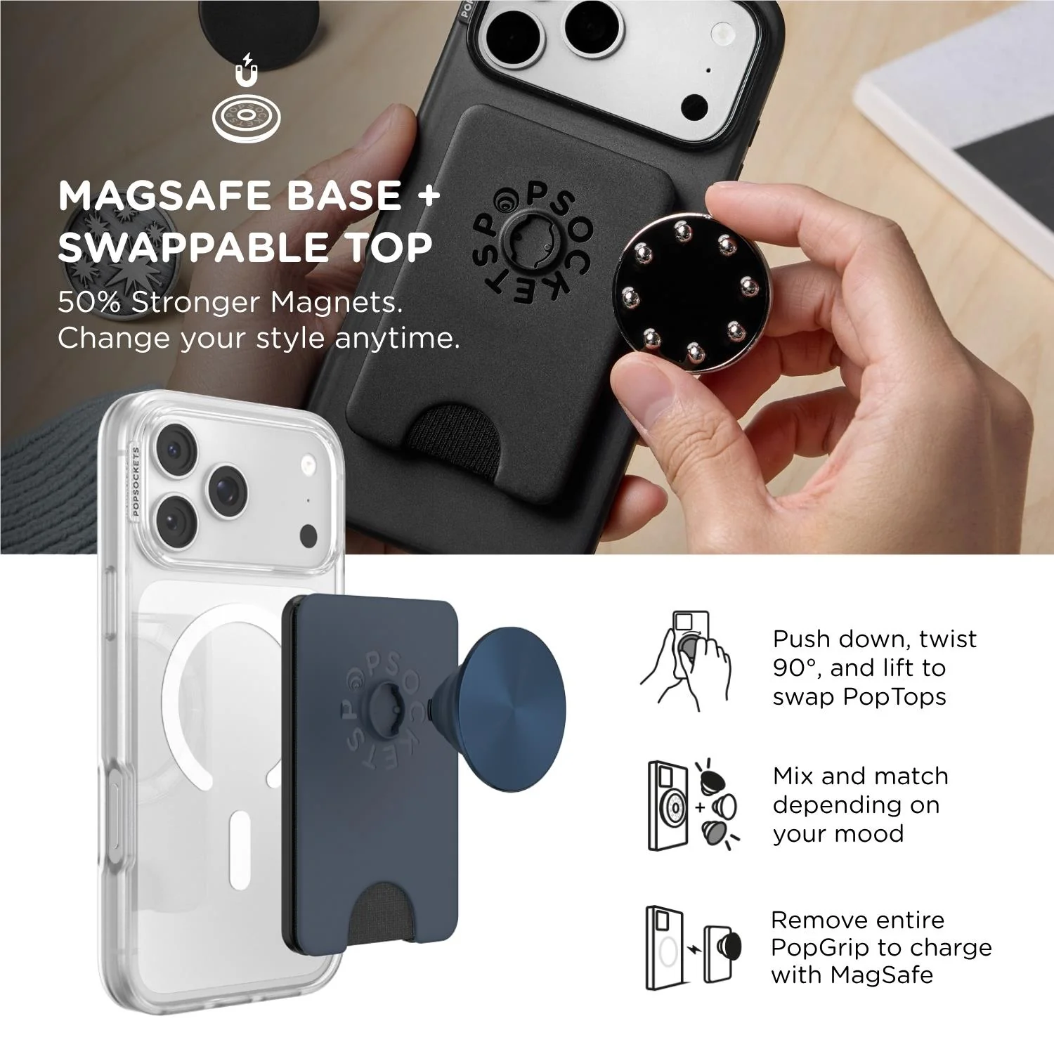 PopSockets PopWallet+ MagSafe Kick-Out Phone Wallet and Stand (Alum Radial Navy) - Image 6