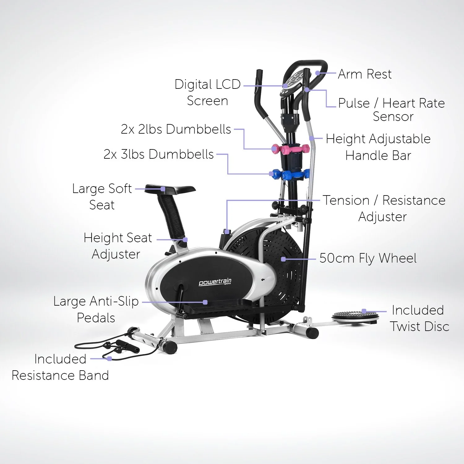 Powertrain 6-in-1 Elliptical Cross Trainer Bike with Weights and Twist Disc - Image 2