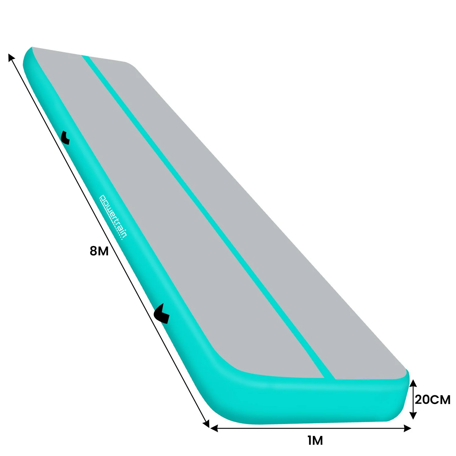 Powertrain 8m x 1m x 20cm Air Track Inflatable Gymnastics Mat Tumbling (Grey Green) - Image 2