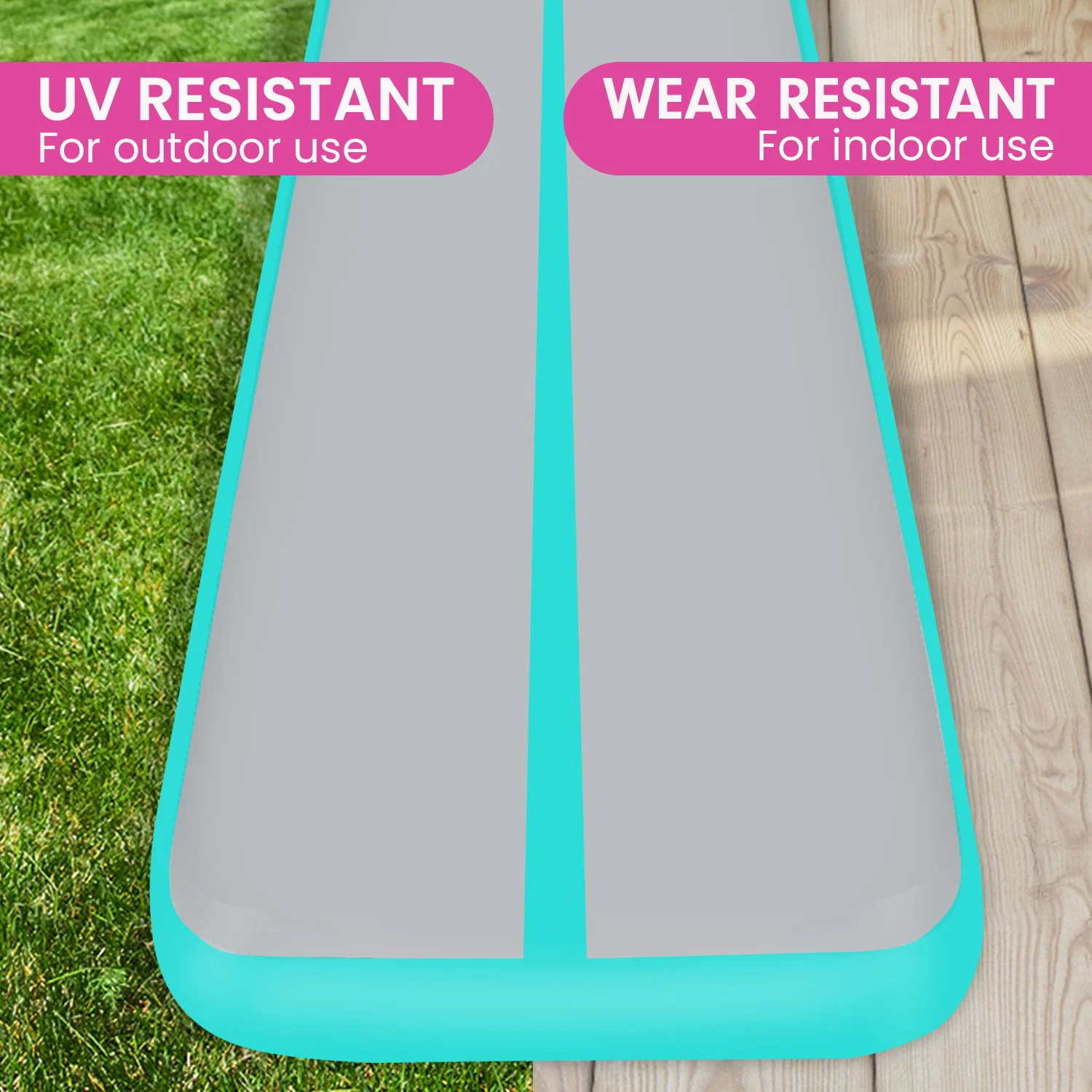 Powertrain 8m x 1m x 20cm Air Track Inflatable Gymnastics Mat Tumbling (Grey Green) - Image 7