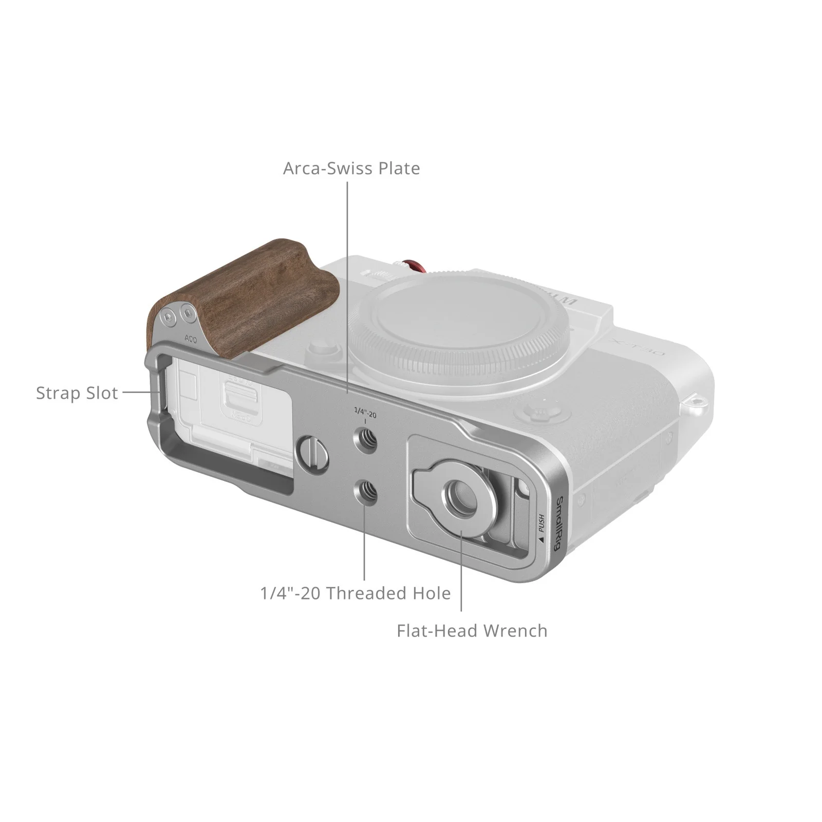 SmallRig L-Shaped Mount Plate with Wooden Handle for FUJIFILM X-T30 / X-T30 II / X-T30 III (Silver) 5667 - Image 3