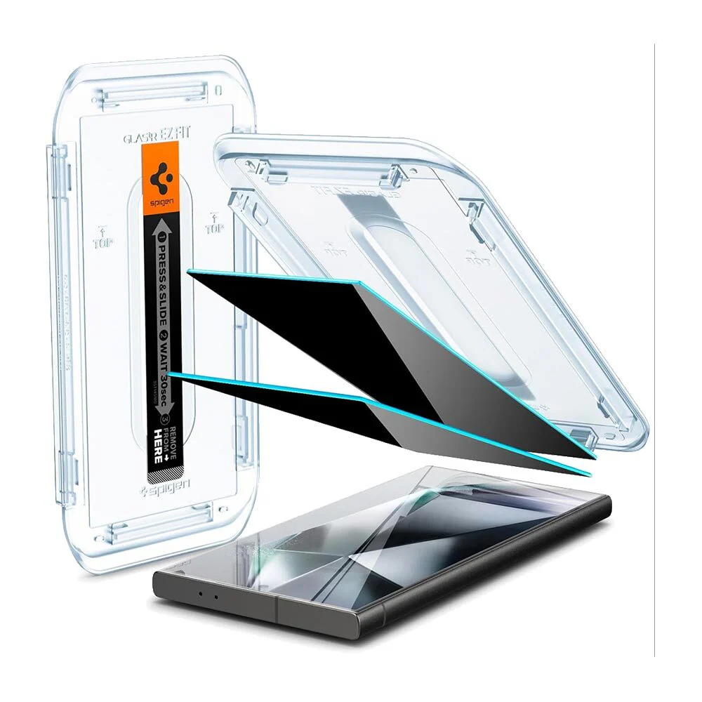 Spigen Samsung Galaxy S24 Ultra EZ Fit GLAS.tR Privacy 2PCS Glass Screen Protector - Black - Image 3